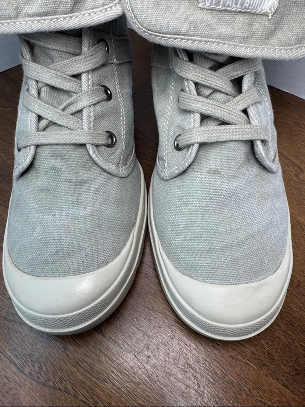 PLDM Palladium Womens Gray Canvas Fold-Over High-Top Hidden Wedge Sneakers, 40